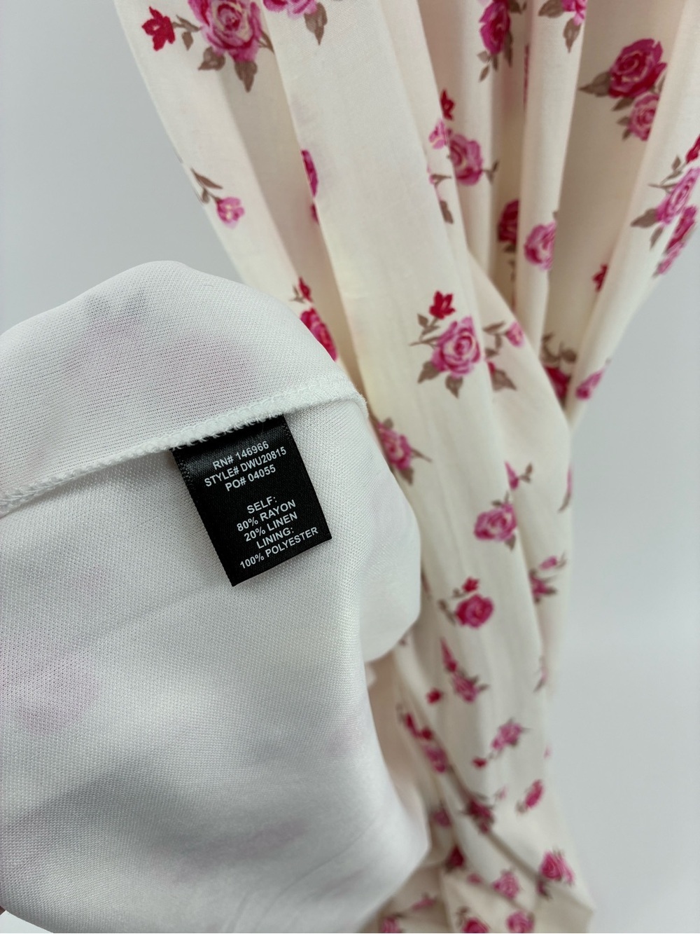 Floral Tie-Front Maxi Dress in White with Pink Roses Cottagecore - Picture 11 of 14